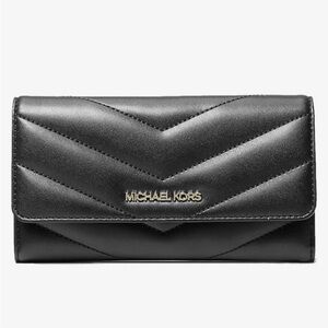 NWT Michael Kors Jet Set Travel Trifold Wallet. Black Soft Quilted Leather $298
